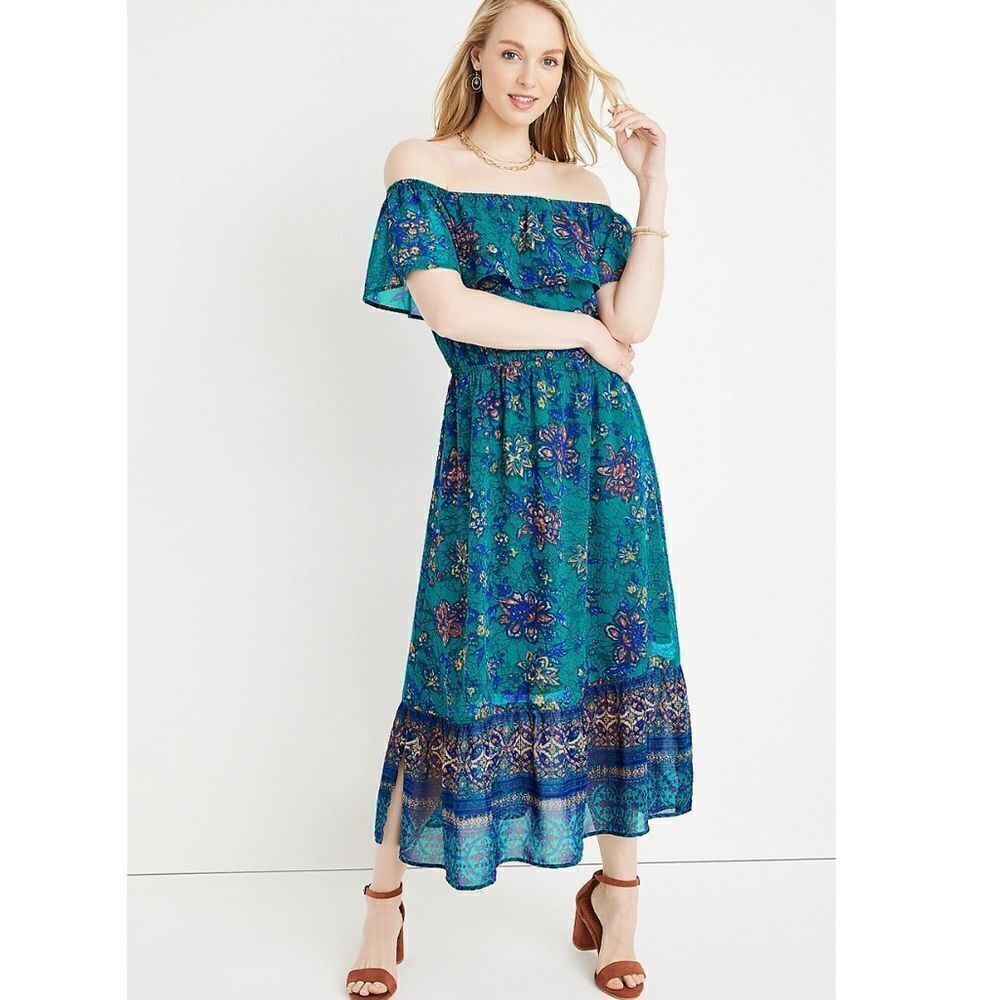 Mixed Floral Off The Shoulder Maxi Dress